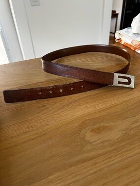 Vintage Box Top Brown Leather Men's Belt with Silver Buckle